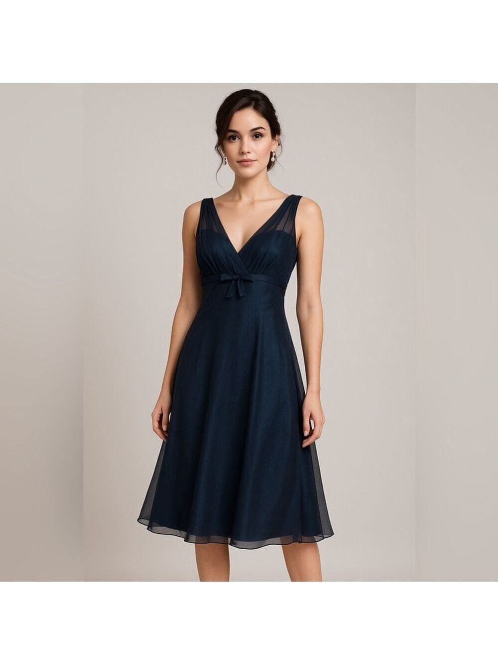 Jessica Iridescent Navy Chiffon Empire Waist Dress Sz 2 Wedding Prom Formal